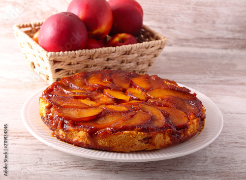 Nectarine upside down cake, sliced