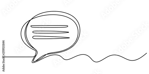 Continuous single line drawing of a speech bubble icon for communication and chat message concept showing a simple black outline on a clean minimal style Vector, illustration