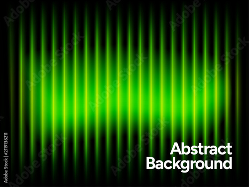 Green Neon Vertical Light Waves Abstract Background on Black Gradient Futuristic Glow Vector Illustration