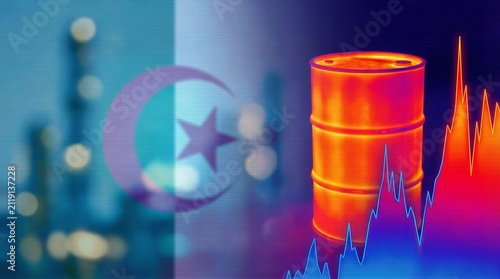 Thermal Crude Oil Barrel with Stock Chart and Islamic Crescent Flag Background
