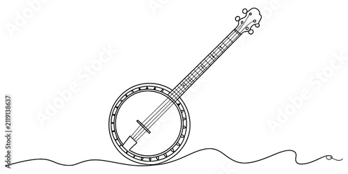 Cuadro en lienzo A single continuous line drawing of a classic banjo musical instrument created w