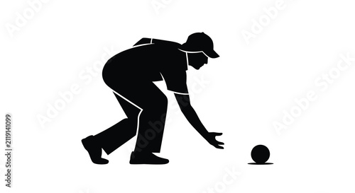 Fotografía Silhouette of a bowler preparing to release a bowling ball on a white background