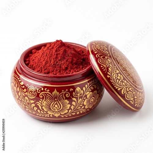 Premium Handcrafted Traditional Indian Wooden Sindoor Box with Matching Decorative Lid.