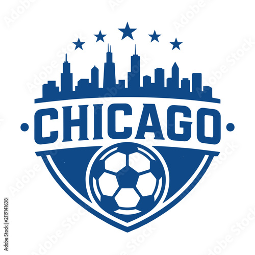 Chicago Skyline And Soccer Ball Silhouette Navy Blue Vector Illustration