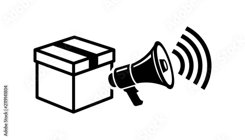Принти на полотні Megaphone Amplifying a Box with Sound Waves Featuring Amplification, Communicati