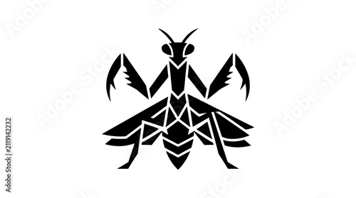 Quadro su tela Stylized Black Praying Mantis Insect Silhouette Icon.