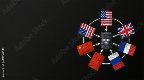 Infographic Diagram of Flag Oil Barrels Pointing to Crude Oil Barrel