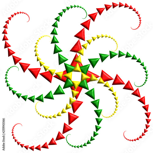 Spirales à base de triangles rouges, verts et jaunes