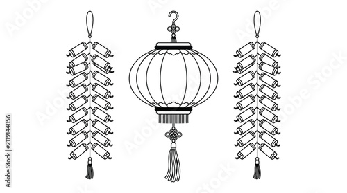Chinese Lantern and Firecracker Icon Set