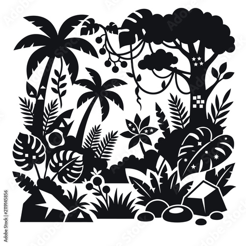 Colorful jungle scene with geometric shapes for kids education vector illustration