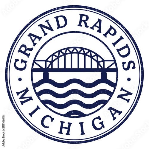 Grand Rapids Michigan seal with bridge and wavy lines vector illustration