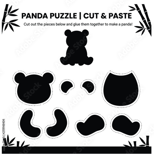 Cute panda puzzle illustration for children's educational games and playful learning activities