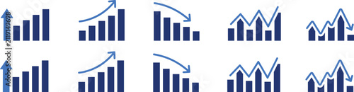 Foto Bar graph icons depicting upward downward and fluctuating trends with arrows a f