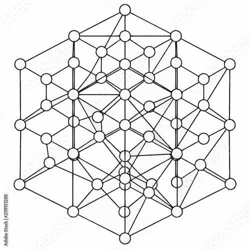Dynamic Complex Geometric Network of Interconnected Nodes and Lines in Monochromatic Black and White