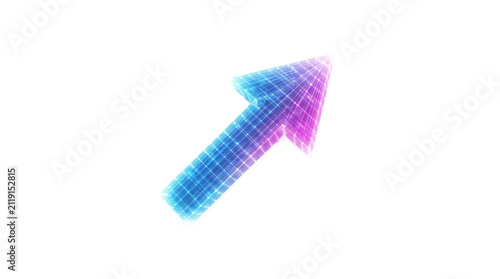 Arrow symbol features a digital grid pattern with vibrant blue and magenta gradient lighting on transparent background