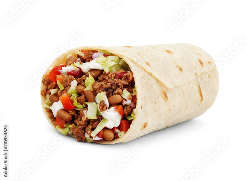 Cuadro en lienzo Tasty burrito isolated on white background