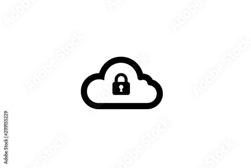 Cloud storage security icon with padlock, minimalistic design, digital protection symbol for web applications and technology