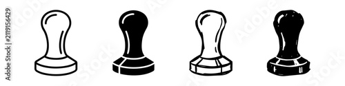 Quadro su tela Set of coffee tamper icons in different styles, including line art, solid, and hand-drawn versions