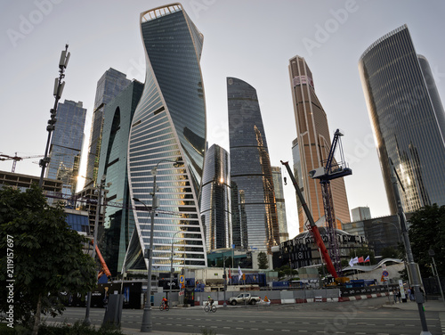 Moscow City Skyline with Modern Architecture and Construction