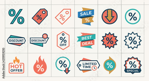 Set of discount tag icon and sale vector elements for shopping and promotional offers