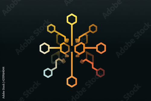 Geometric abstract design, colorful hexagonal shapes, modern digital art, suitable for technology and web design