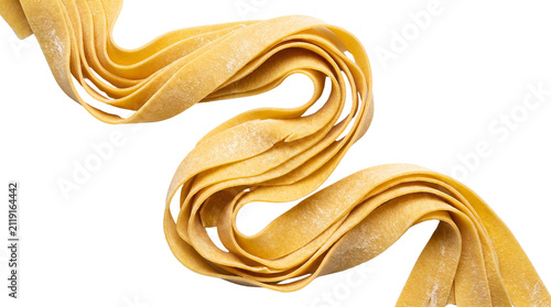 Fresh handmade pappardelle pasta ribbons, organic golden egg pasta noodles, traditional Italian uncooked fettuccine for gourmet cooking isolated PNG with Transparent Background