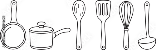 Kitchen Utensils Line Art Elements Set