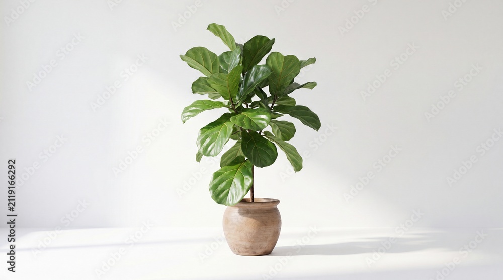 Fototapeta premium Fiddle leaf fig plant in a pot. Potted houseplant isolated on a clean white background.