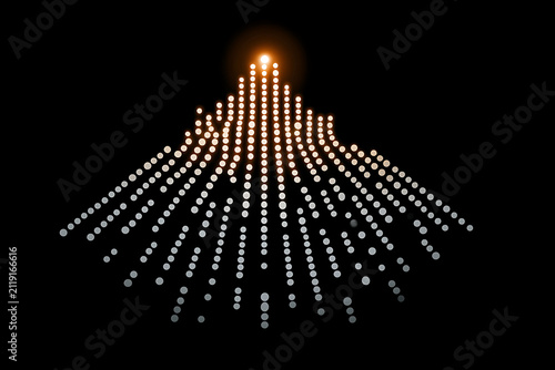 Dynamic light wave pattern, abstract visual art, glowing dots on black background, suitable for digital design and technology themes