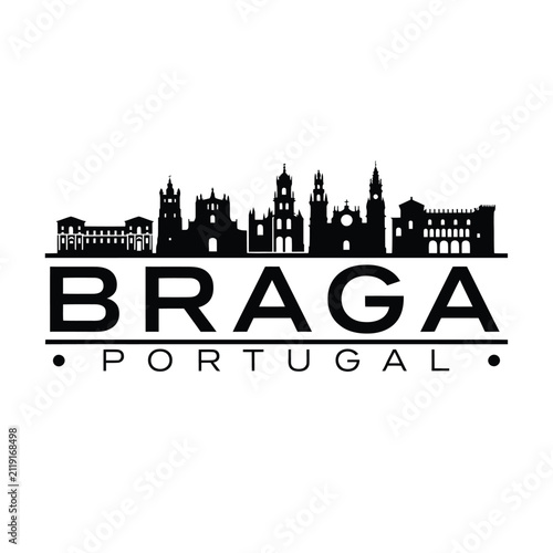 Cityscape Silhouette Against White Background Featuring The Name Braga Portugal