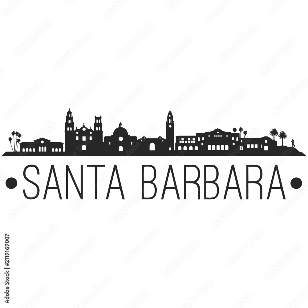 Obraz premium Santa Barbara Skyline Silhouette Against White Background