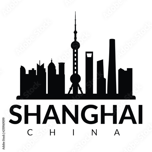 Canvas Print Shanghai Skyline Silhouette Against White Background Cityscape Illustration