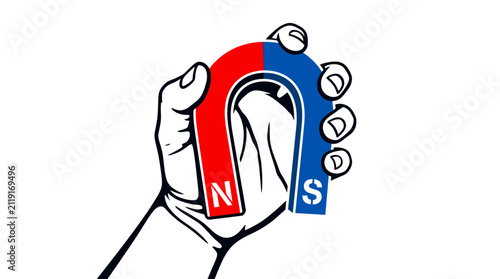 Foto Hand Holding Horseshoe Magnet with North and South Poles