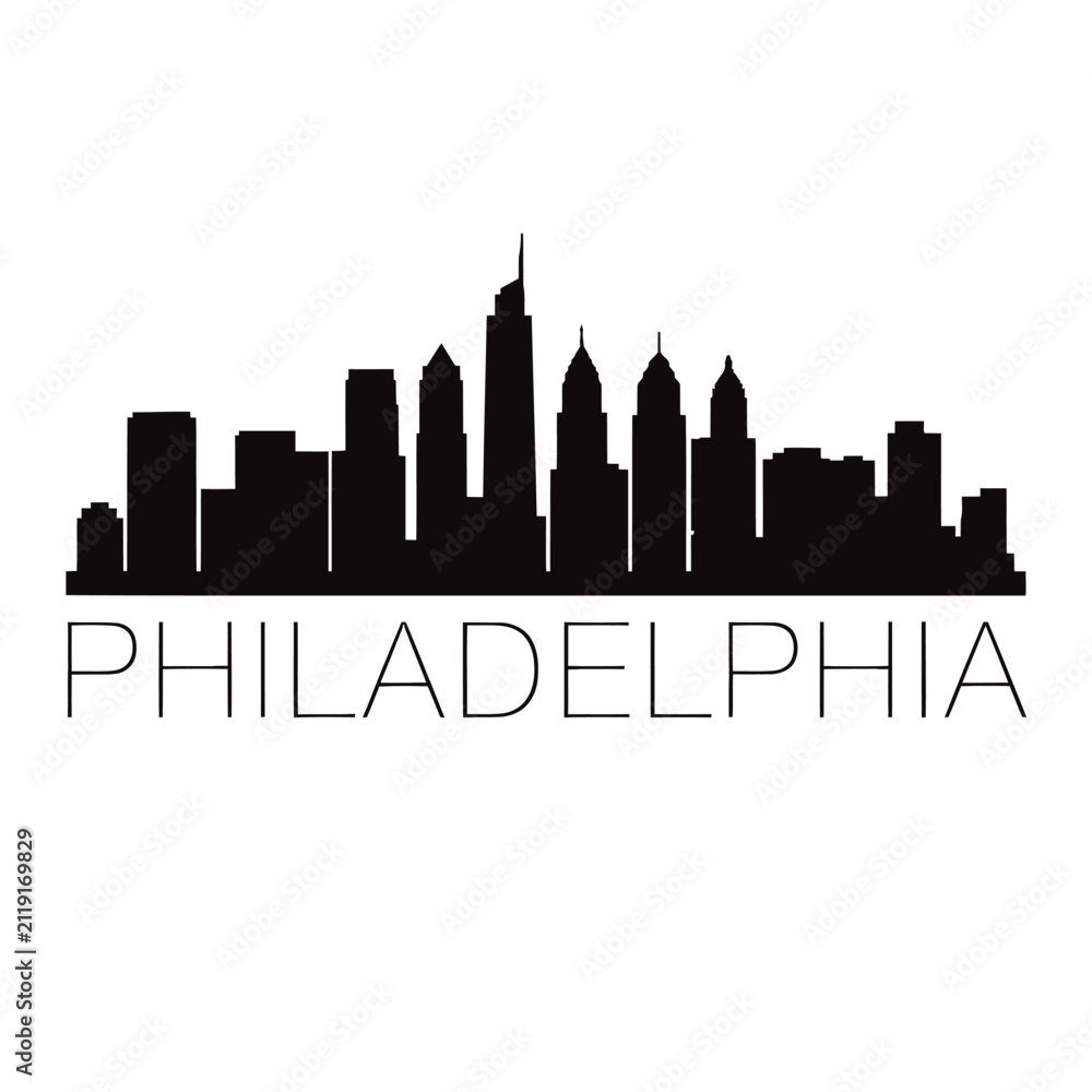 Obraz premium Philadelphia Skyline Silhouette Against White Background architecture