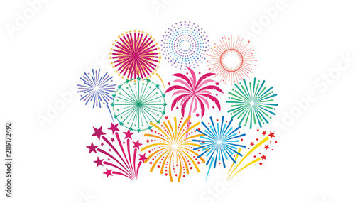 Bild auf Leinwand Colorful festive fireworks vector illustration set isolated on white background