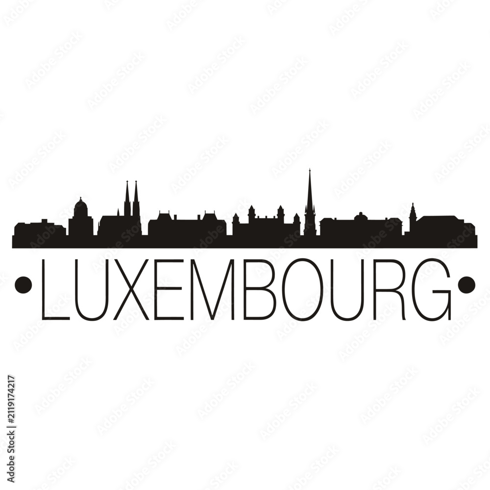 Naklejka premium Luxembourg City Skyline Silhouette With Text Black On White Background