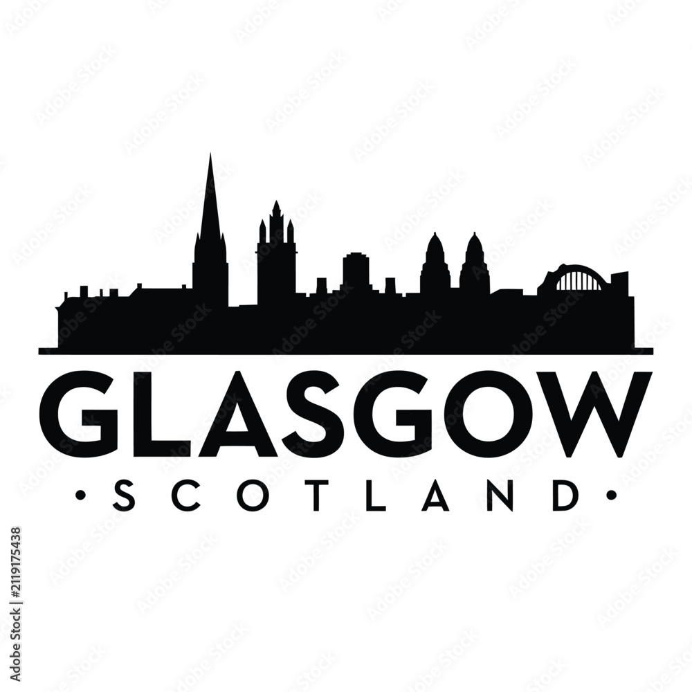 Obraz premium Glasgow skyline silhouette with typography on white background