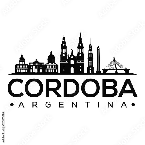 Cordoba Skyline Silhouette Against White Background Argentina Cityscape