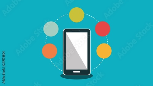 Smartphone with Orbiting Colorful Circle App Icons Flat Design Motion Animation Background