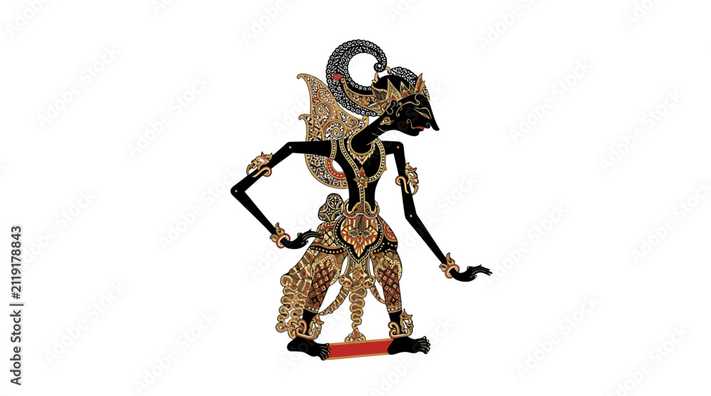 Naklejka premium Traditional Javanese Wayang Kulit shadow puppet isolated on a plain white background.