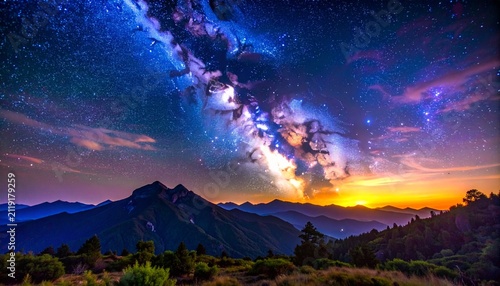 満天の星空と天の川が広がる静寂な夜の幻想的な風景