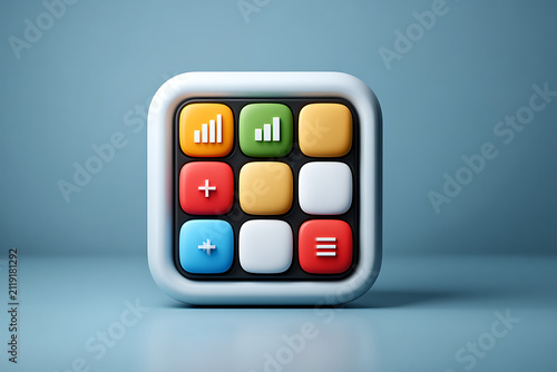 Colorful app icon with data visualization symbols, modern design, flat style, suitable for mobile applications and user interfaces