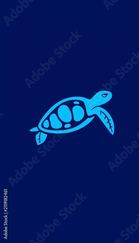 Blue wave icon in a stylized shape of a sea turtle, waves, logotype