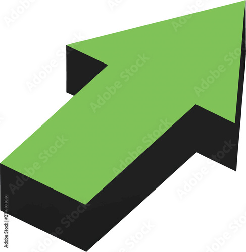 A simple green 3d arrow pointing up and to the right