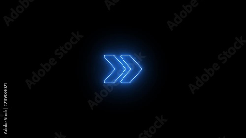 Glowing blue neon double arrow pulsing on dark background, for ui pulse