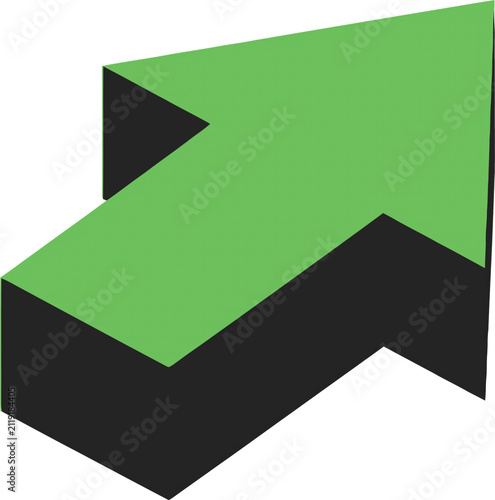 A single green 3d arrow pointing up and right on a simple flat surface