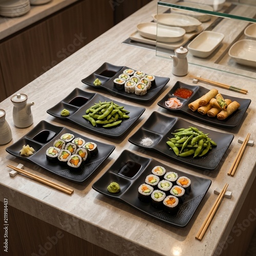 Black melamine compartment serving tray with healthy appetizer platter