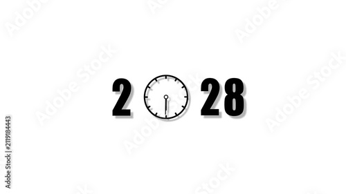 2028 new year countdown clock animation, minimalist white background, concept for future, planning and business strategy