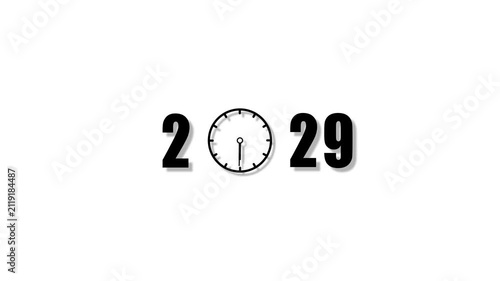 2029 new year countdown clock animation with minimalist white background, time
