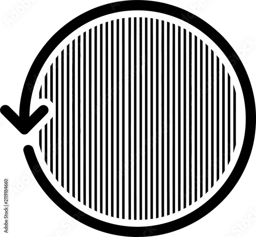Black and white circular refresh icon with vertical lines pattern